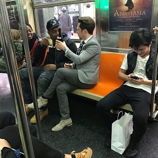 Weirdest People Ever Spotted On The Subway bottle of wine rolled out