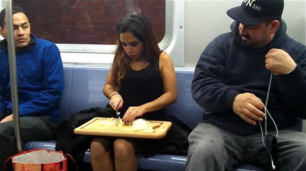 Weirdest People Ever Spotted On The Subway chopping food