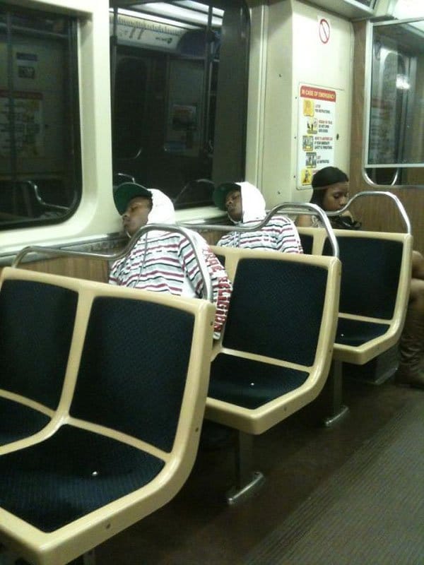 Weirdest People Ever Spotted On The Subway identical people sleeping