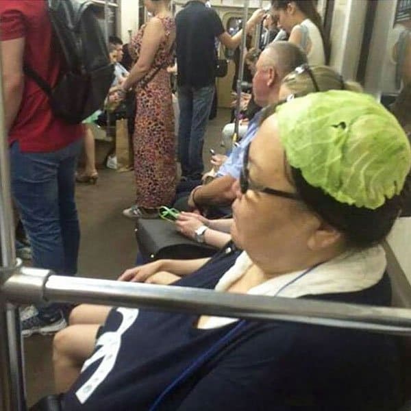 Weirdest People Ever Spotted On The Subway lettuce hat