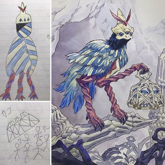 Dad Turns His Son's Drawings Into Anime Characters feathers