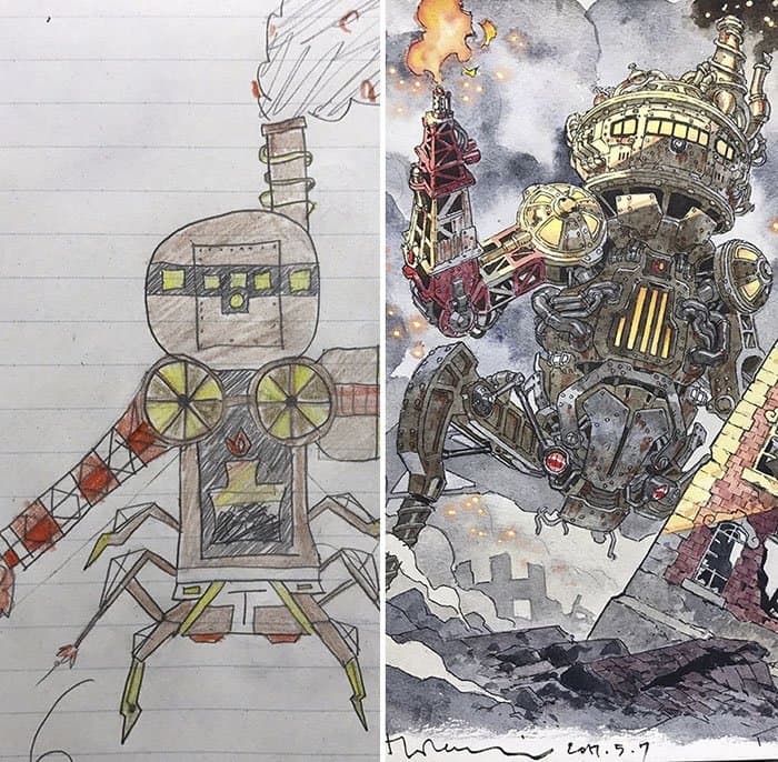 Dad Turns His Son's Drawings Into Anime Characters robot multiple legs