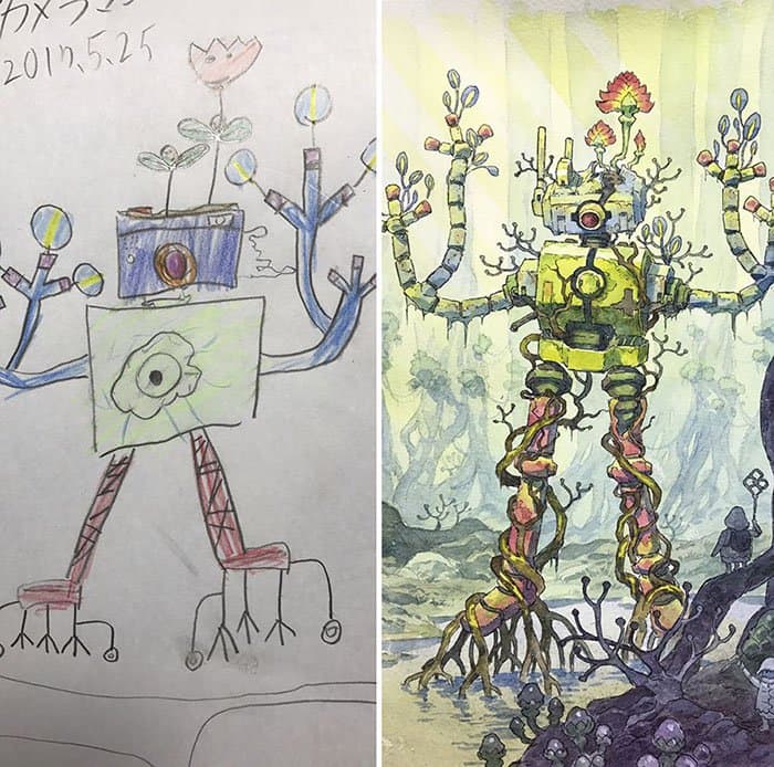 Dad Turns His Son's Drawings Into Anime Characters robot