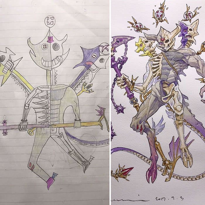 Dad Turns His Son's Drawings Into Anime Characters skeleton