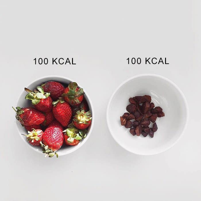 Fitness Blogger Shares Food Comparisons strawberries vs dried strawberry