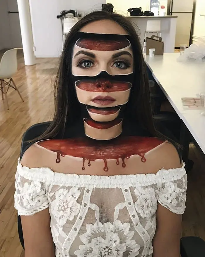 Optical Illusions With Makeup sliced head