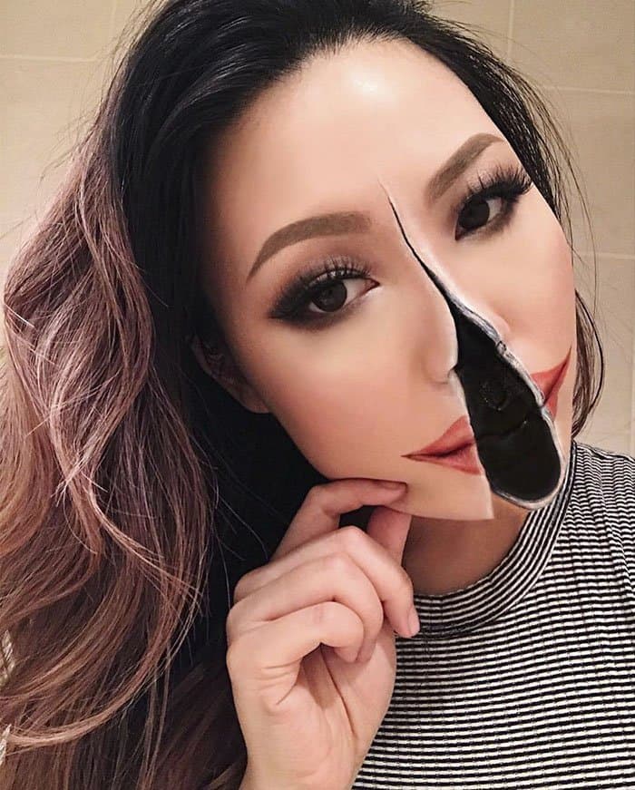 Optical Illusions With Makeup split chin