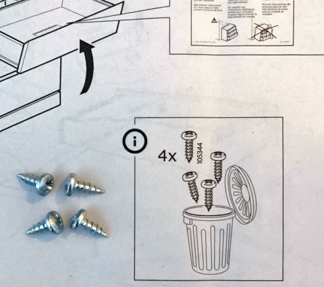 Amusing Instructions throw away spare screws