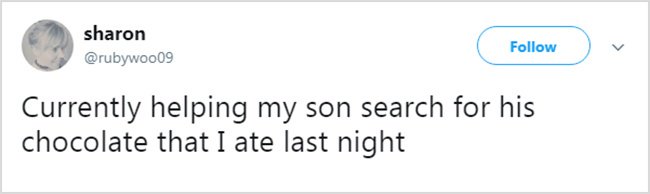 Honest Tweets About Parenting searching for sons chocolate