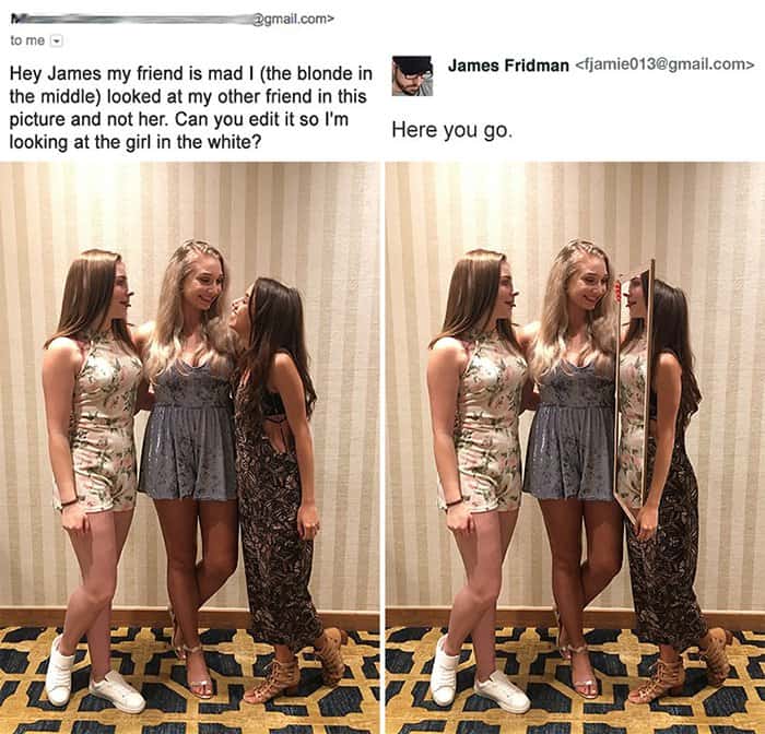Photoshop Help james fridman looking at the girl in white