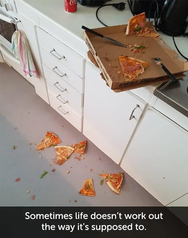 Times When People Had A Very Bad Day pizza on floor