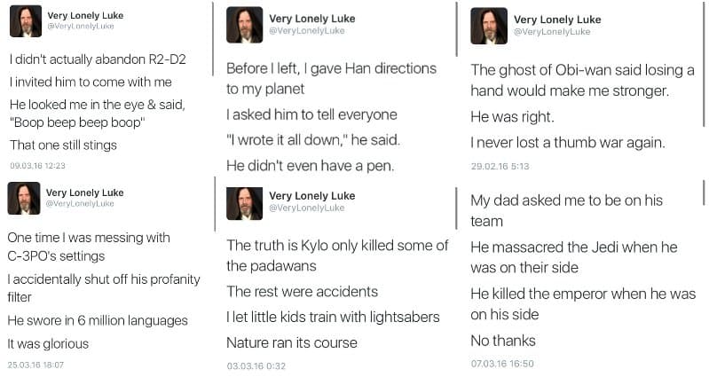 Hilarious Tweets From A Very Lonely Luke Skywalker