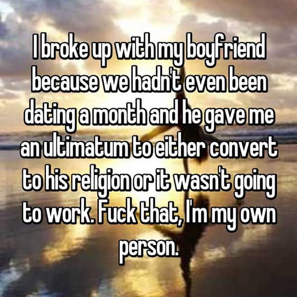 Relationship Ultimatums convert to religion