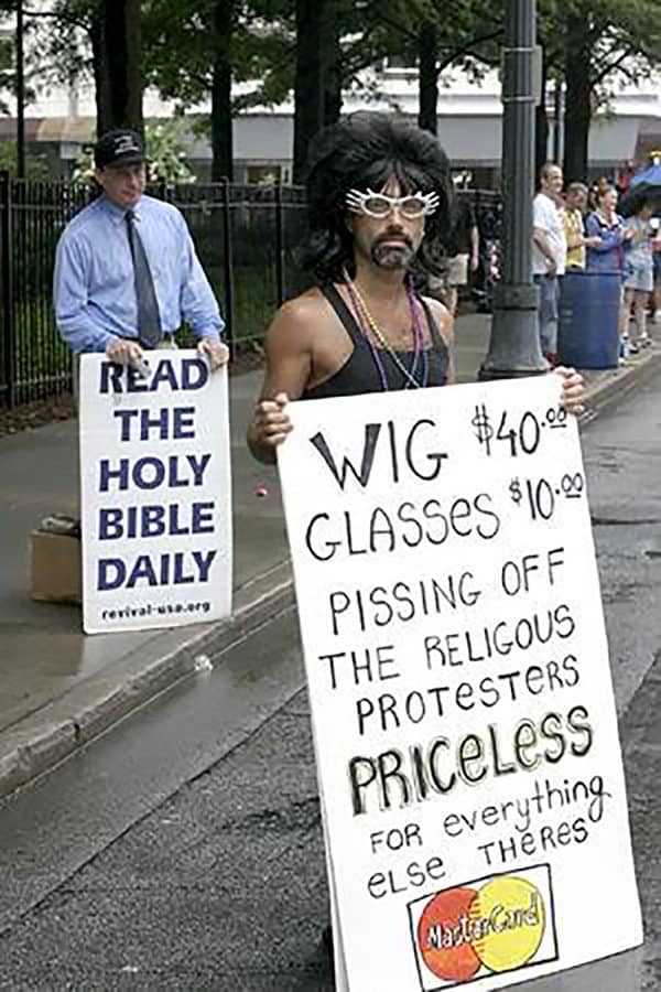 Times People Hilariously Trolled Protesters wig glasses