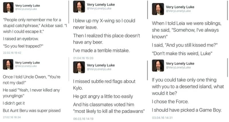 Tweets From A Very Lonely Luke Skywalker