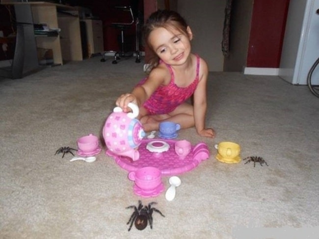 Kids Being Strange tea party with spiders