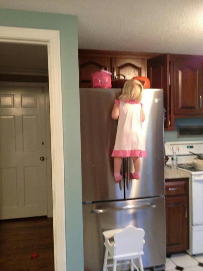 Leaving Kids Unattended climbing fridge