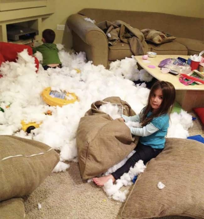 Leaving Kids Unattended cushion stuffing everywhere