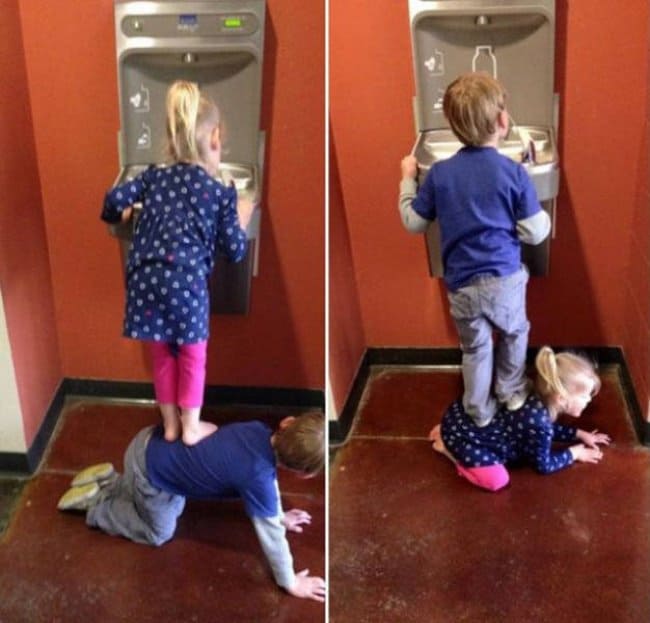 The Joys Of Having Siblings team work water fountain