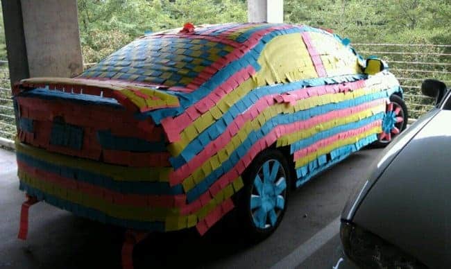 Cases Of Boredom Creativity car covered in post its