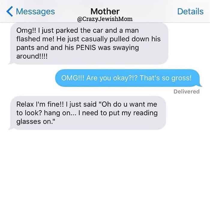 Crazy Jewish Mom Messages reading glasses on