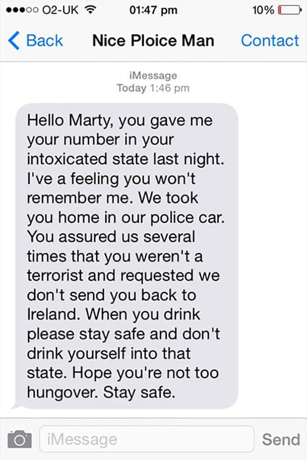 Funny Drunk Texts nice ploice man