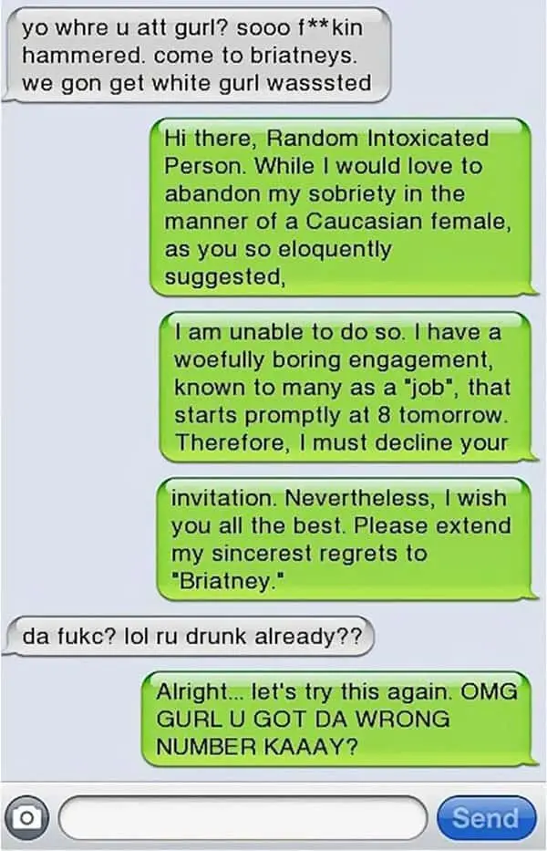 Funny Drunk Texts wrong number