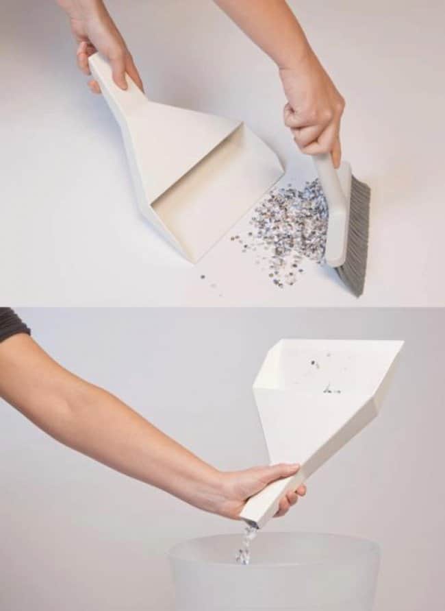 Impressive Inventions dustpan with emptying hole