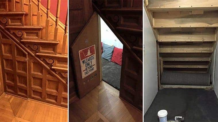 Mom Turns Cupboard Under The Stairs Into Awesome Harry Potter-Themed Room For Her Sons