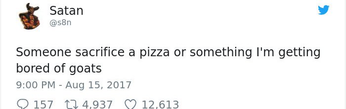Satan Has A Twitter Account sacrifice a pizza