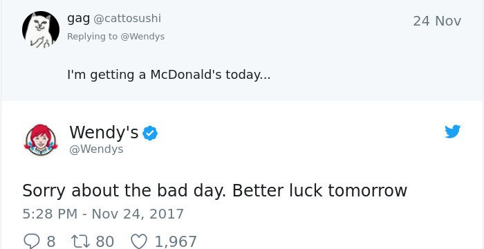 Twitter Roasts By Wendy's better luck tomorrow