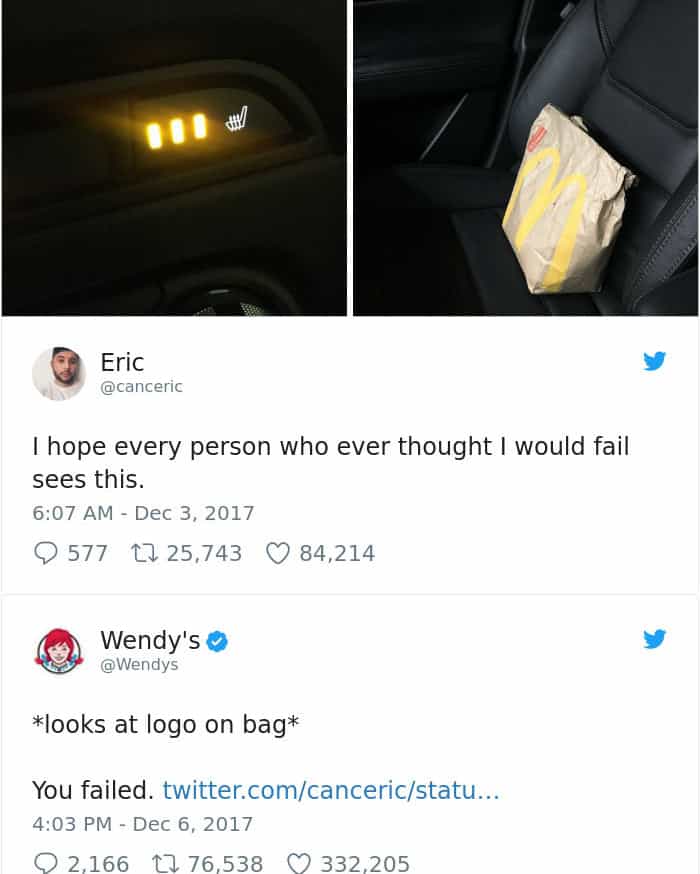 Twitter Roasts By Wendy's seat warming food