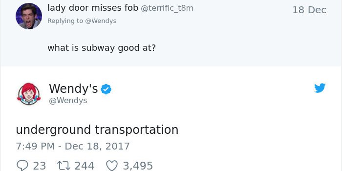 Twitter Roasts By Wendy's underground transportation