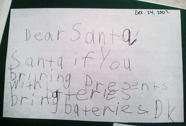 letters to santa bring batteries