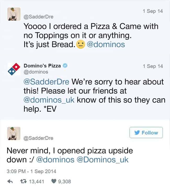 Examples Of Customer Complaints no toppings