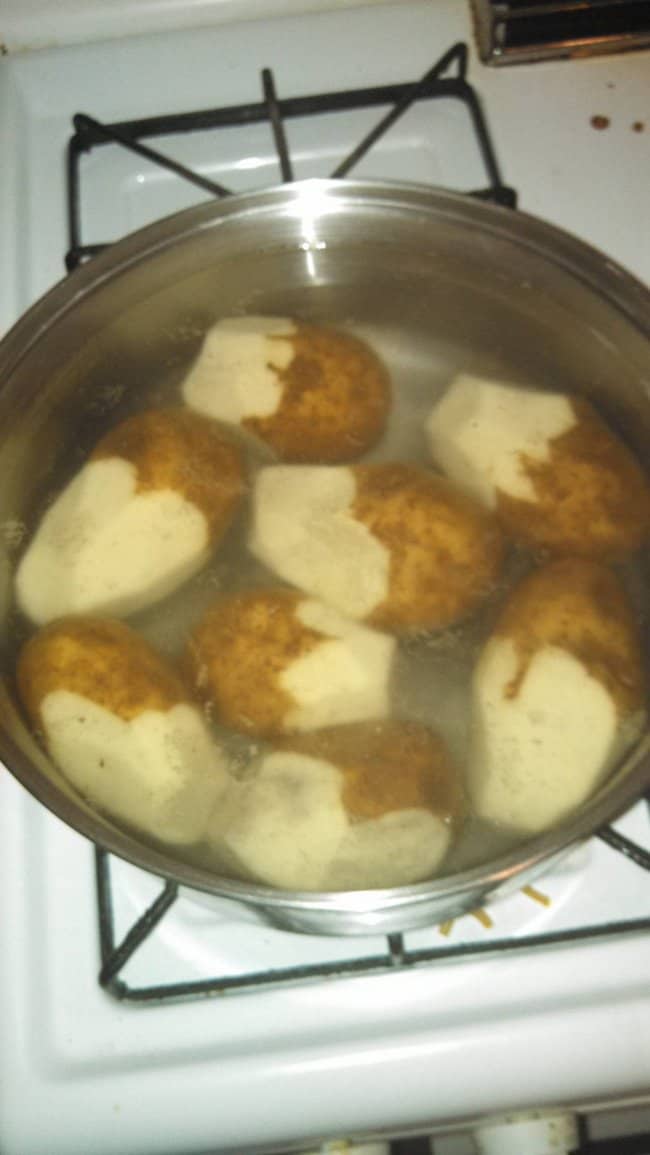 Kitchen Fails peel half potatoes