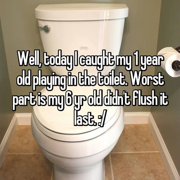 Strangest Things Their Toddlers Have Done playing in the toilet