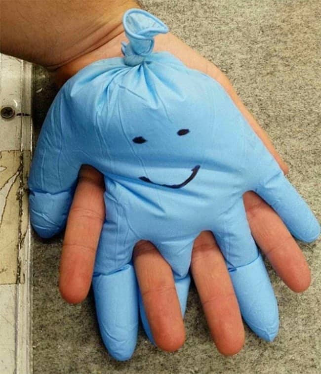 holding hands with a glove filled with water is useless advice