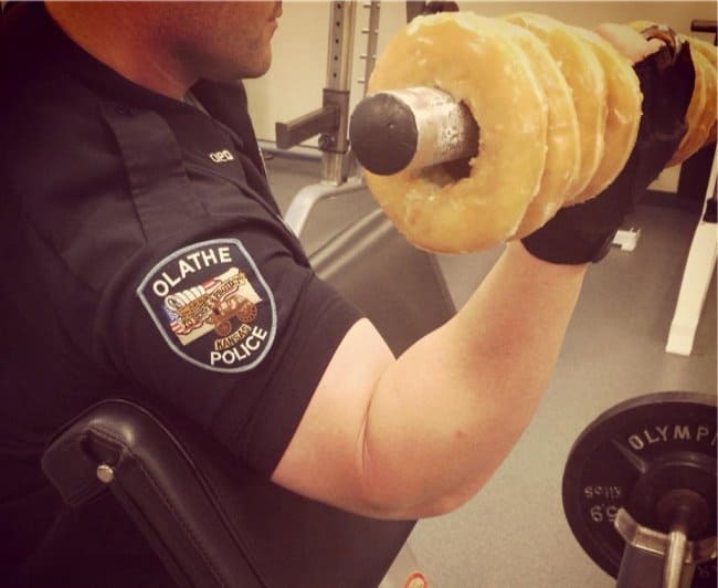 police_training_weight_lifting_donuts_self_irony