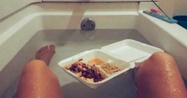 styro-plate-floats-while-taking-a-bath-hilariously-lazy-people