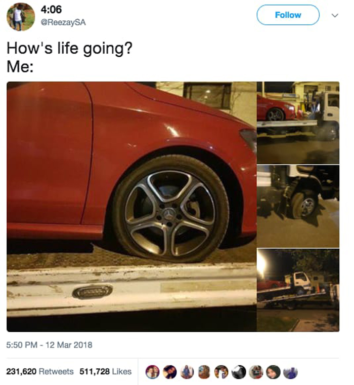 flat-tire-car-towed-by-truck-with-flat-tire-hilarious-viral-tweets