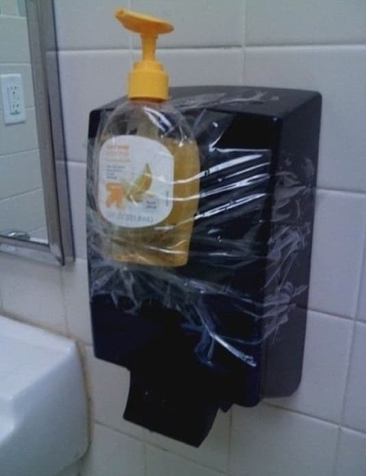 hand-soap-taped-on-dispenser-people-who-epically-failed