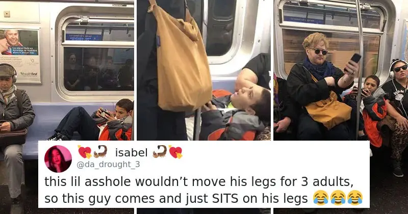 kid-refuses-to move his legs on metro