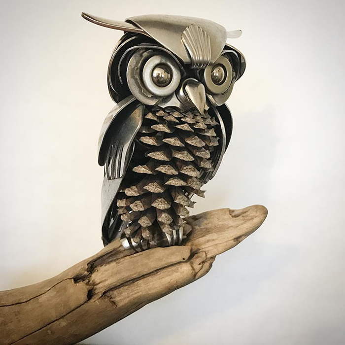 metal owl sculpture