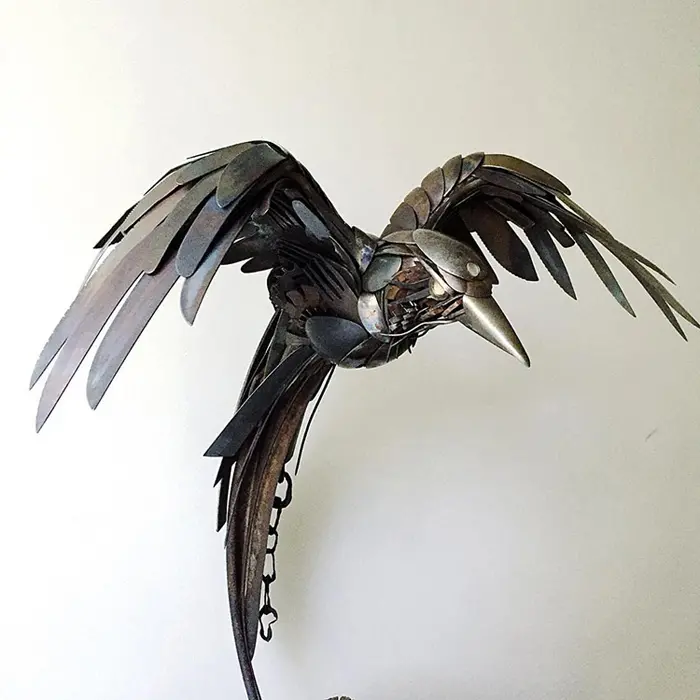 metal predatory bird sculpture