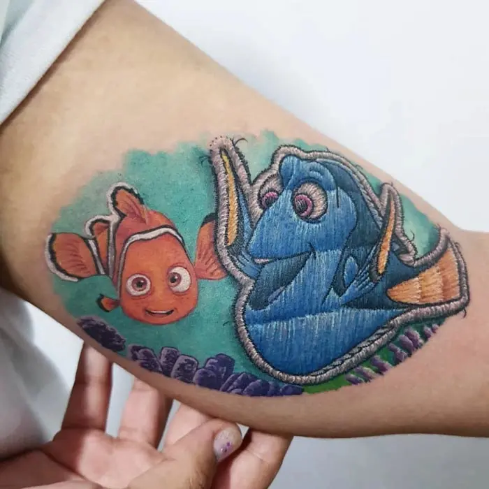 realistic embroidery tattoos nemo