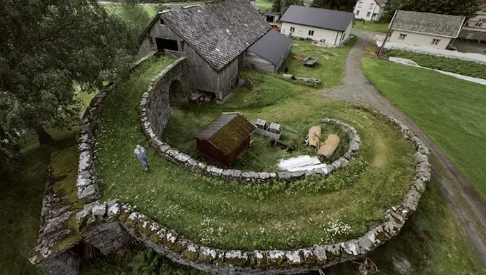 spiral walkway to barn