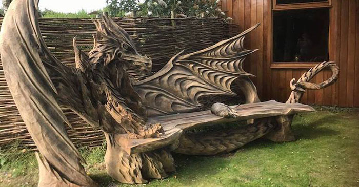 wooden dragon bench