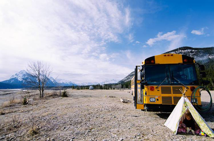 yellow school bus mobile tiny home