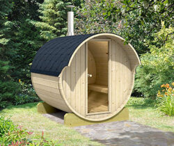 barrel sauna backyard